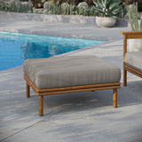 Basalt Outdoor Patio Teak Wood Ottoman in Natural Driftwood
