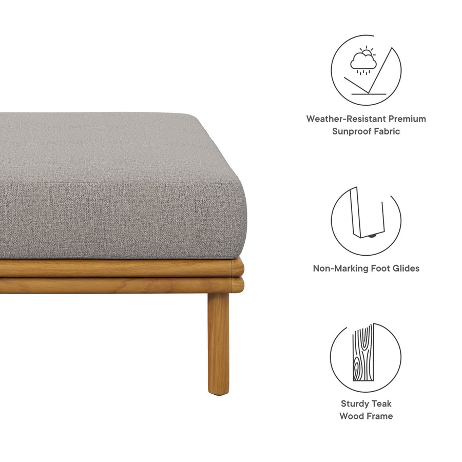 Basalt Outdoor Patio Teak Wood Ottoman in Natural Driftwood