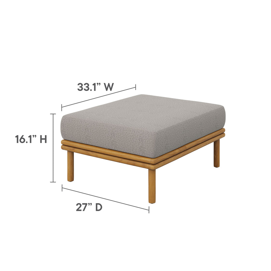 Basalt Outdoor Patio Teak Wood Ottoman in Natural Driftwood