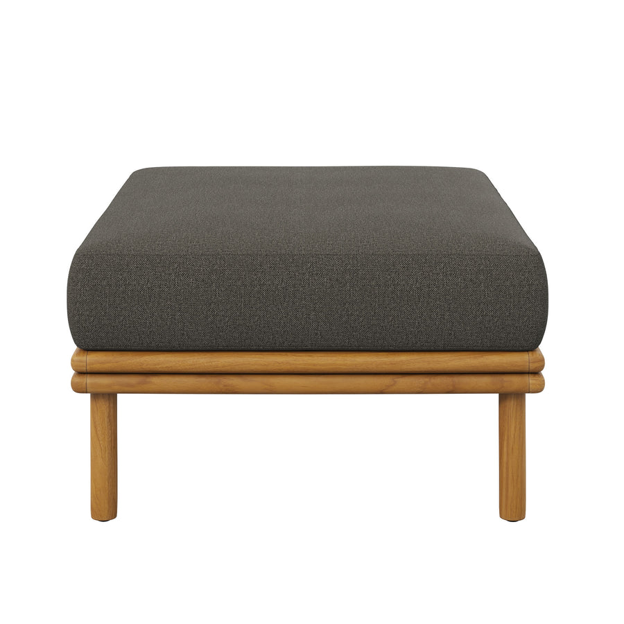 Basalt Outdoor Patio Teak Wood Ottoman in Natural Flint Gray