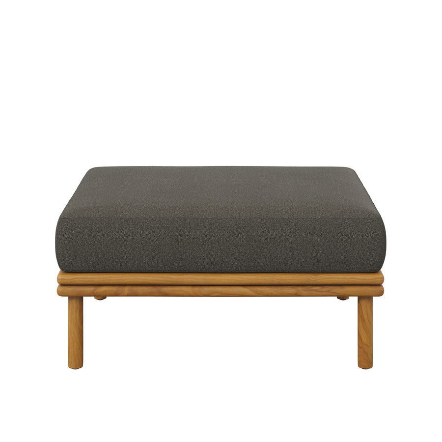 Basalt Outdoor Patio Teak Wood Ottoman in Natural Flint Gray