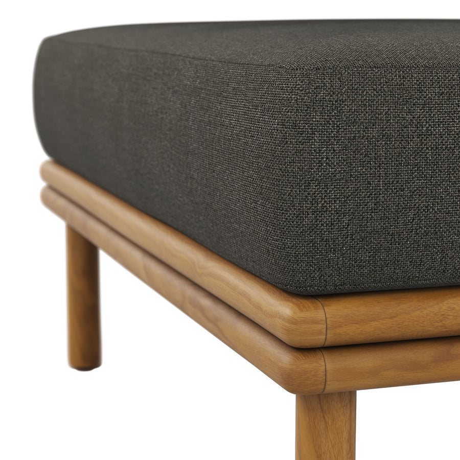 Basalt Outdoor Patio Teak Wood Ottoman in Natural Flint Gray