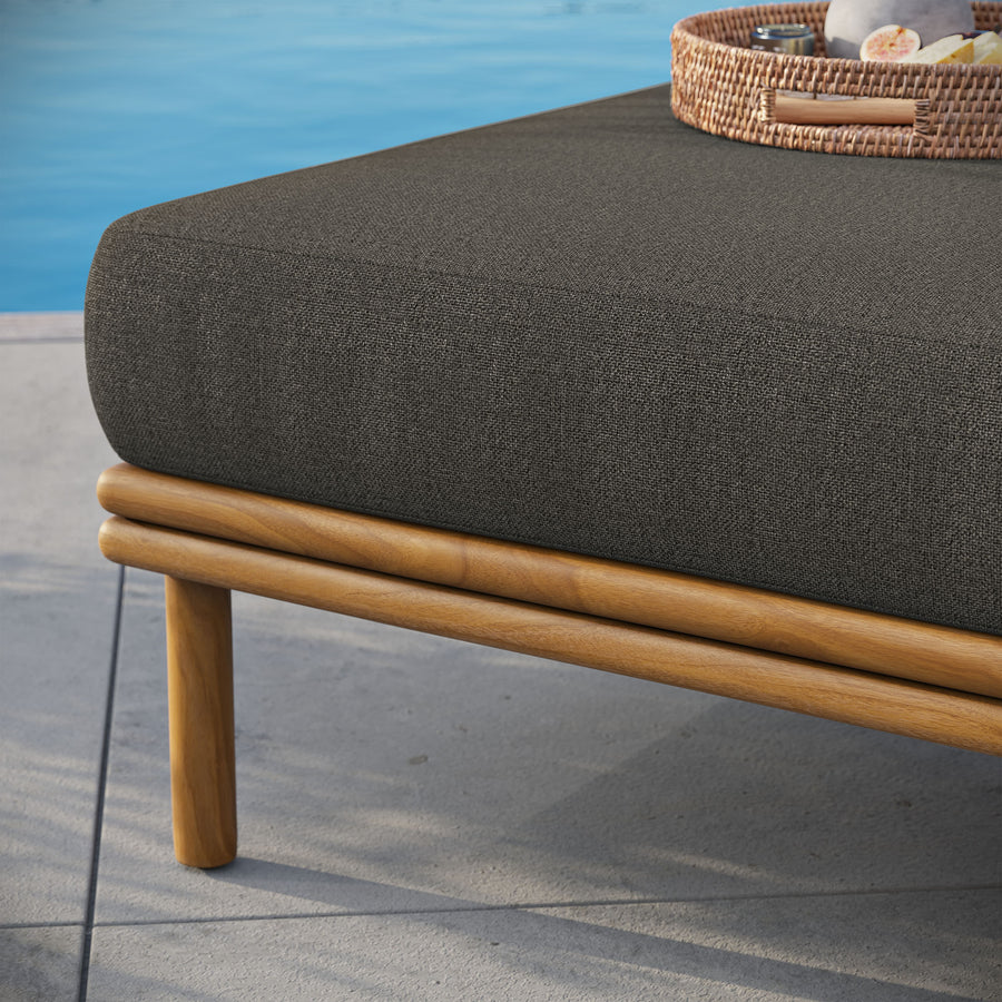 Basalt Outdoor Patio Teak Wood Ottoman in Natural Flint Gray