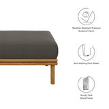 Basalt Outdoor Patio Teak Wood Ottoman in Natural Flint Gray