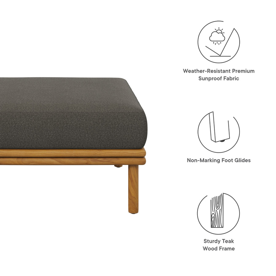 Basalt Outdoor Patio Teak Wood Ottoman in Natural Flint Gray