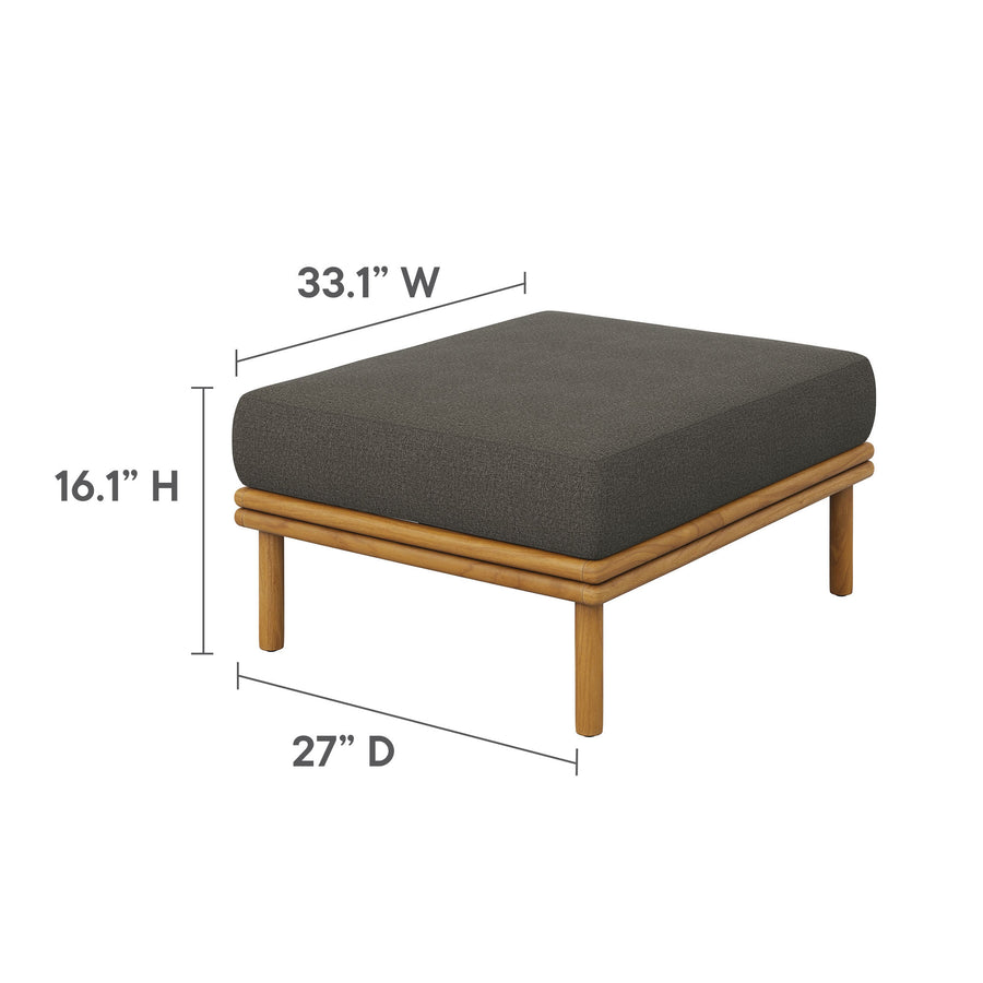 Basalt Outdoor Patio Teak Wood Ottoman in Natural Flint Gray
