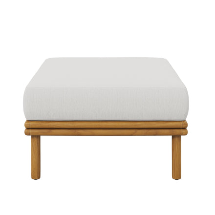 Wren Outdoor Patio Teak Wood Ottoman in Natural Sail