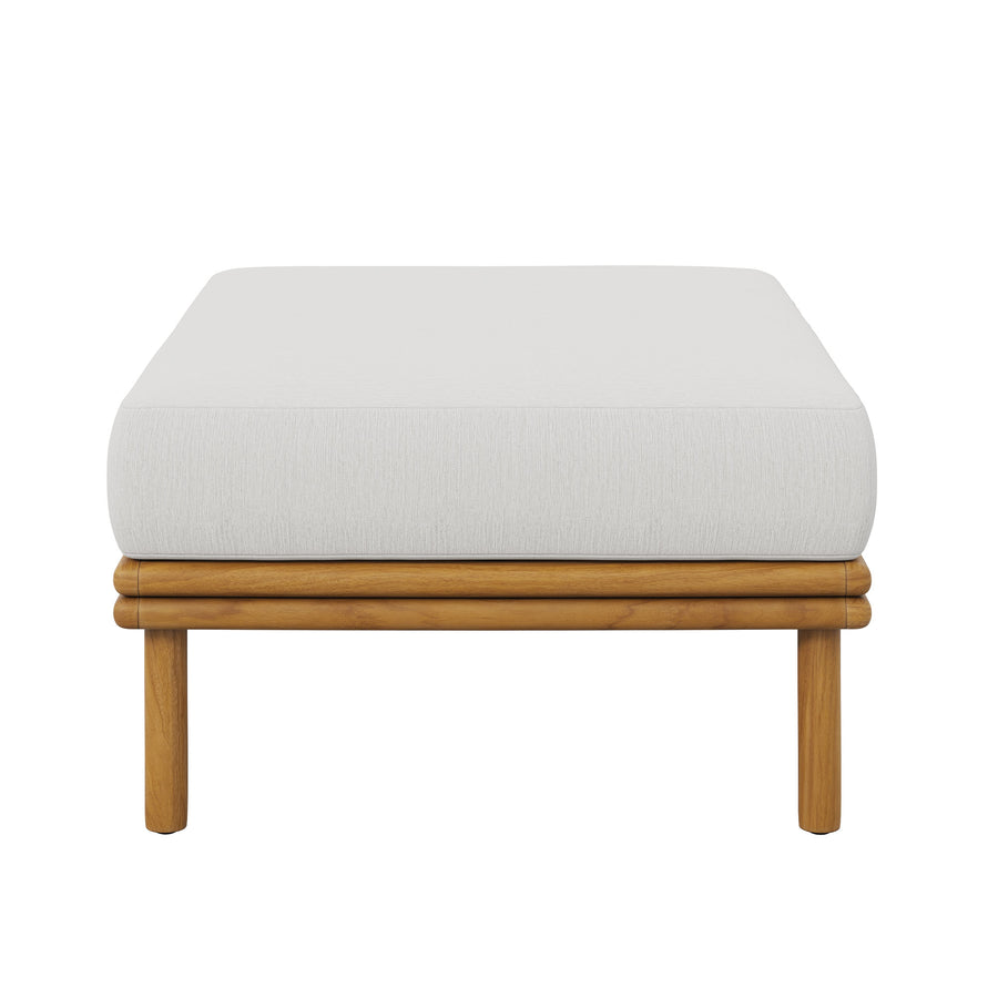 Basalt Outdoor Patio Teak Wood Ottoman in Natural Sail