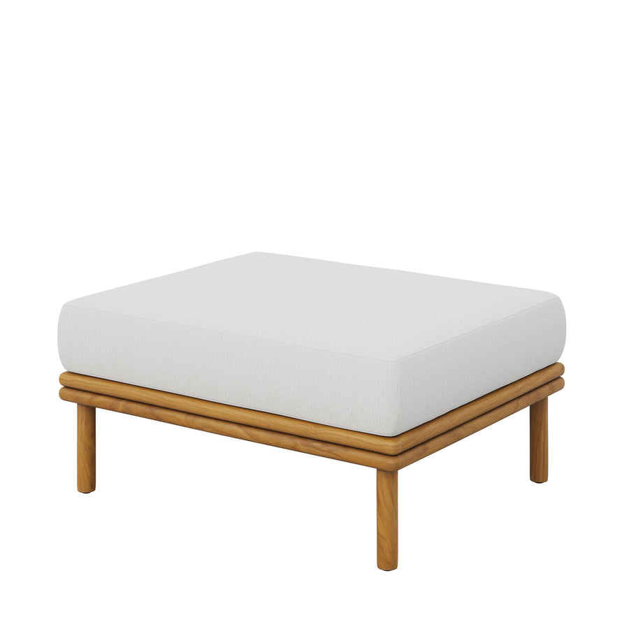 Basalt Outdoor Patio Teak Wood Ottoman in Natural Sail