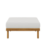 Basalt Outdoor Patio Teak Wood Ottoman in Natural Sail