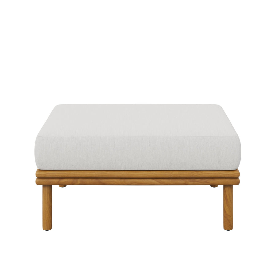 Basalt Outdoor Patio Teak Wood Ottoman in Natural Sail