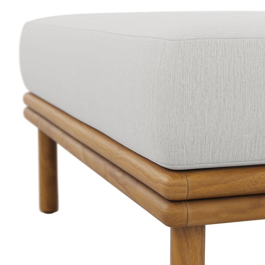 Basalt Outdoor Patio Teak Wood Ottoman in Natural Sail