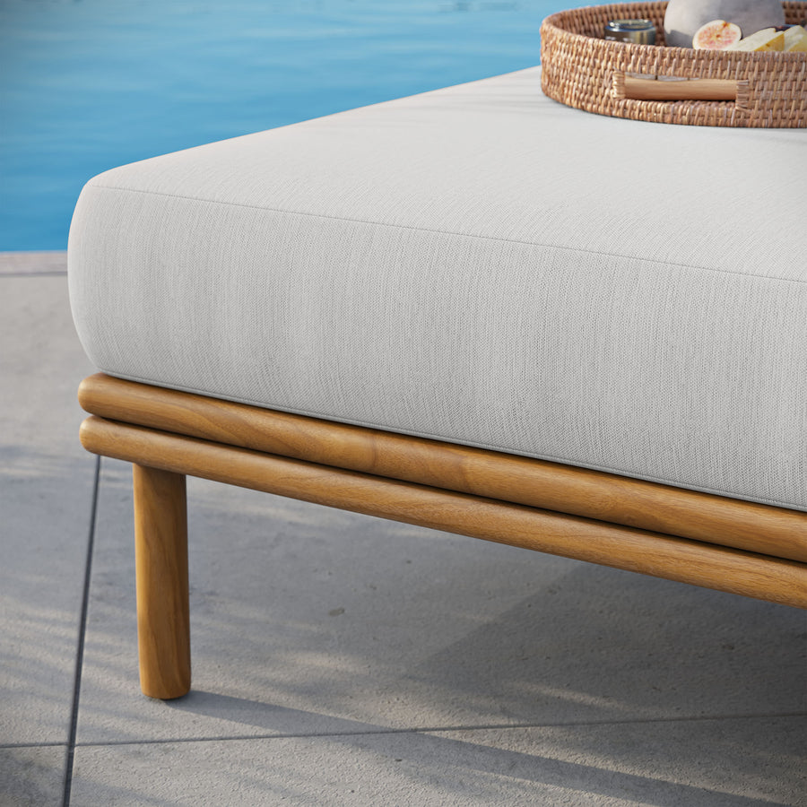 Basalt Outdoor Patio Teak Wood Ottoman in Natural Sail