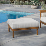 Basalt Outdoor Patio Teak Wood Ottoman in Natural Sail