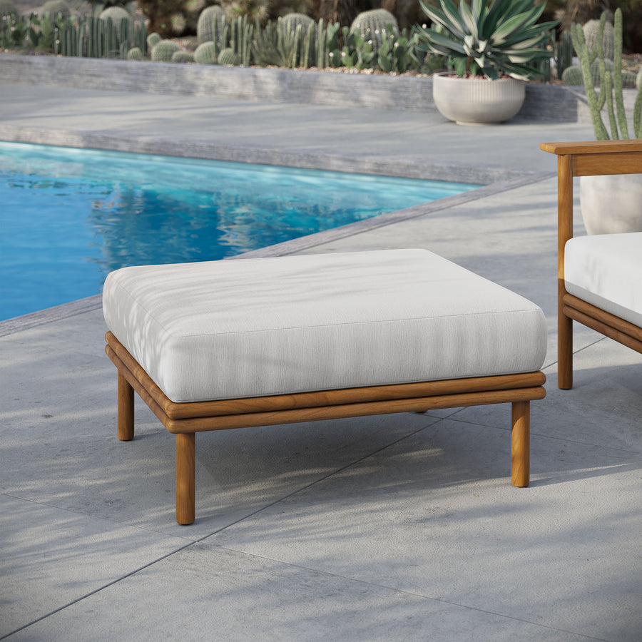 Basalt Outdoor Patio Teak Wood Ottoman in Natural Sail