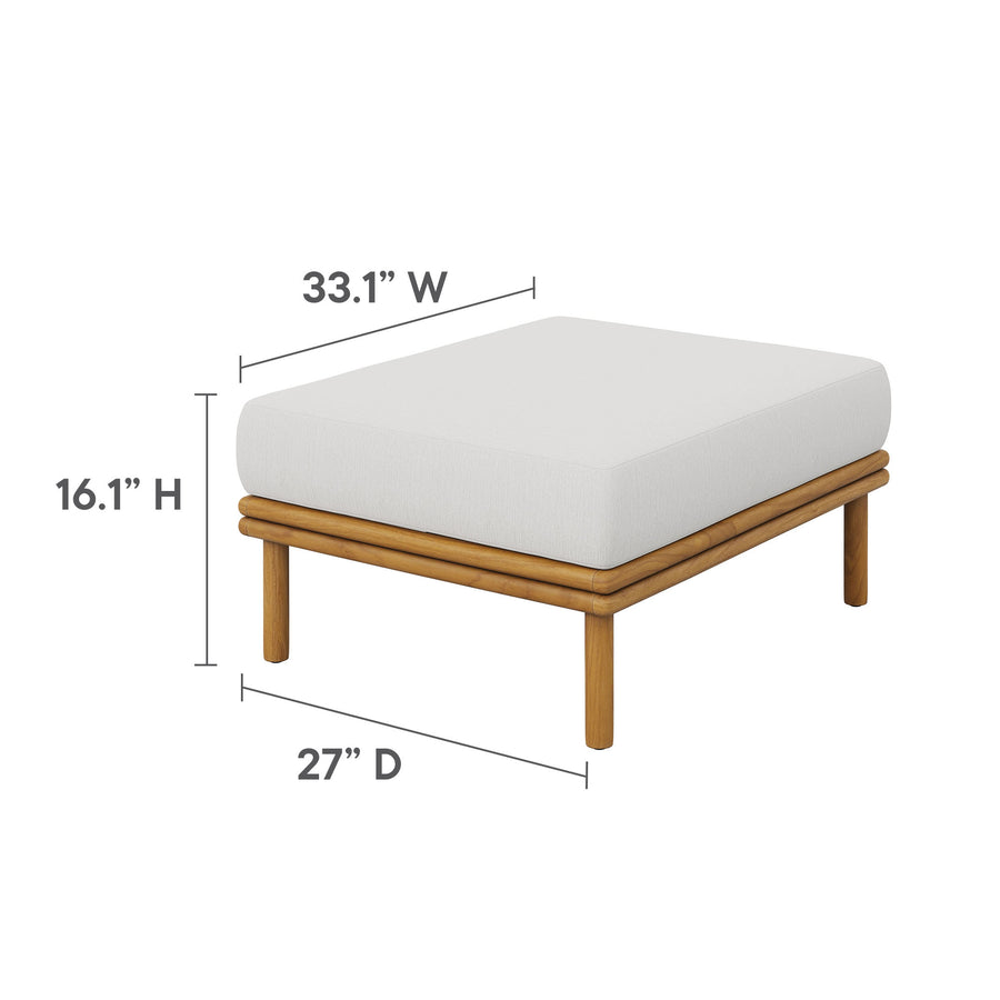 Basalt Outdoor Patio Teak Wood Ottoman in Natural Sail