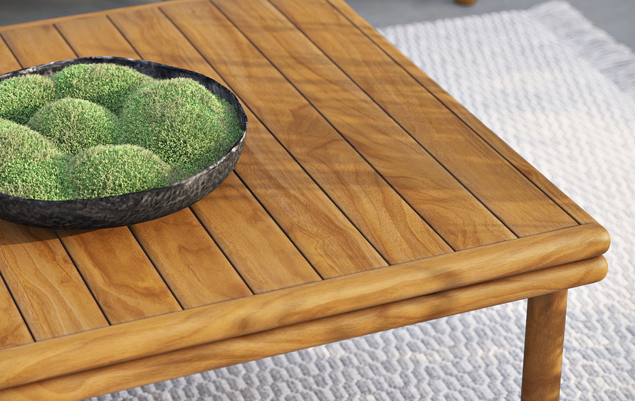 Basalt Outdoor Patio Teak Wood Coffee Table in Natural