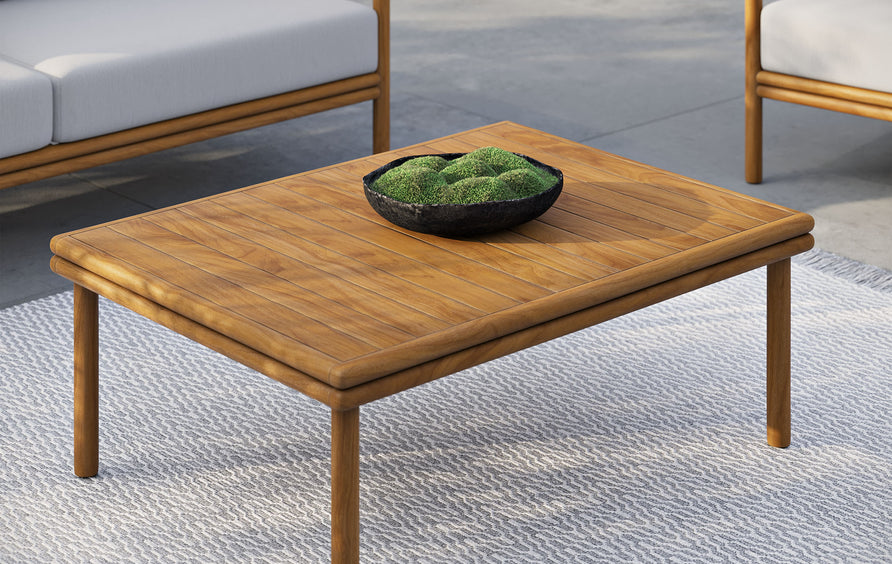 Basalt Outdoor Patio Teak Wood Coffee Table in Natural