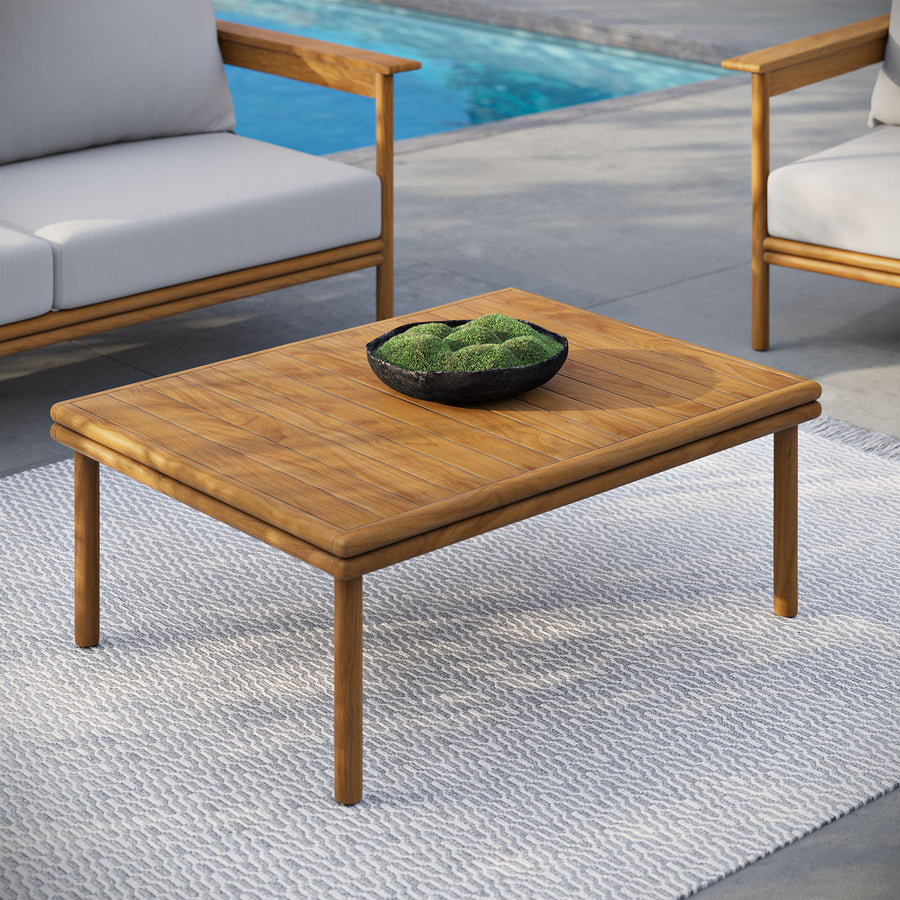 Basalt Outdoor Patio Teak Wood Coffee Table in Natural