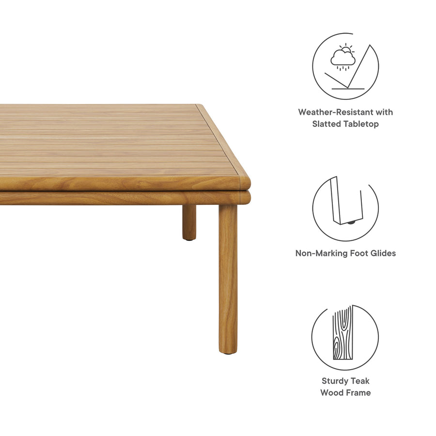Basalt Outdoor Patio Teak Wood Coffee Table in Natural