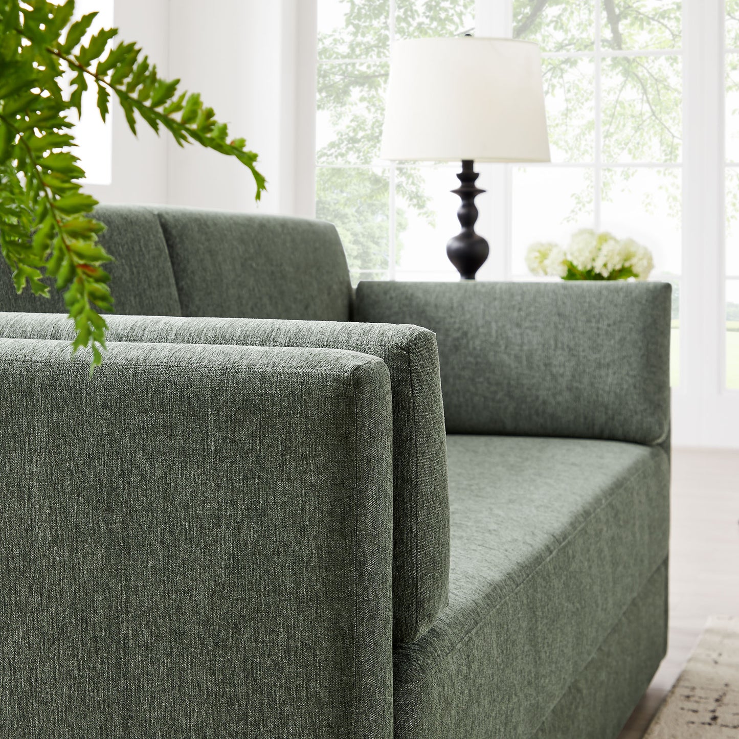 Cadaques Upholstered Heathered Chenille Sofa in Eucalyptus