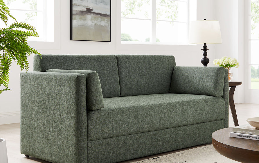 Cadaques Upholstered Heathered Chenille Sofa in Eucalyptus