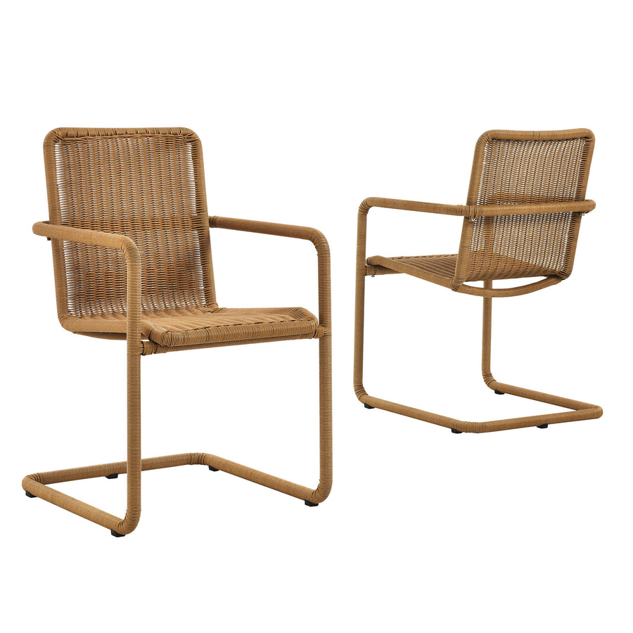 Bual Outdoor Patio Wicker Dining Chairs Set of 2 in Natural