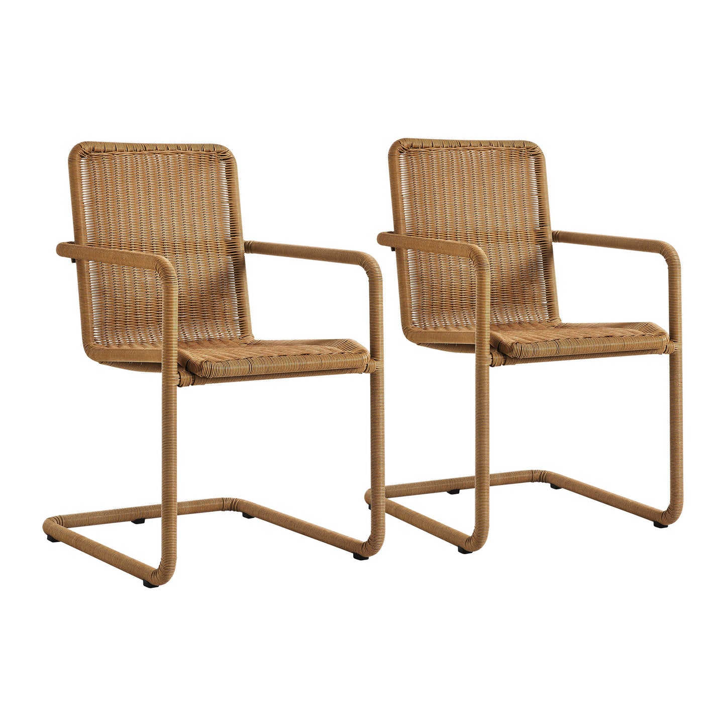 Bual Outdoor Patio Wicker Dining Chairs Set of 2 in Natural