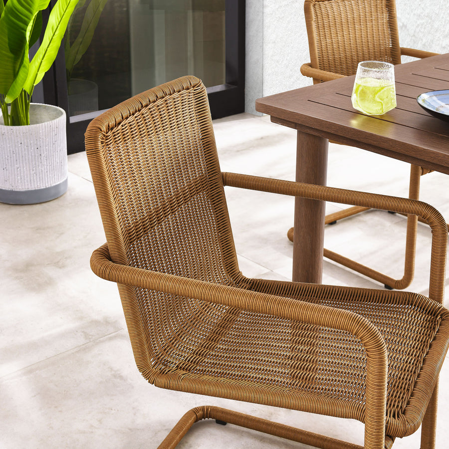 Bual Outdoor Patio Wicker Dining Chairs Set of 2 in Natural