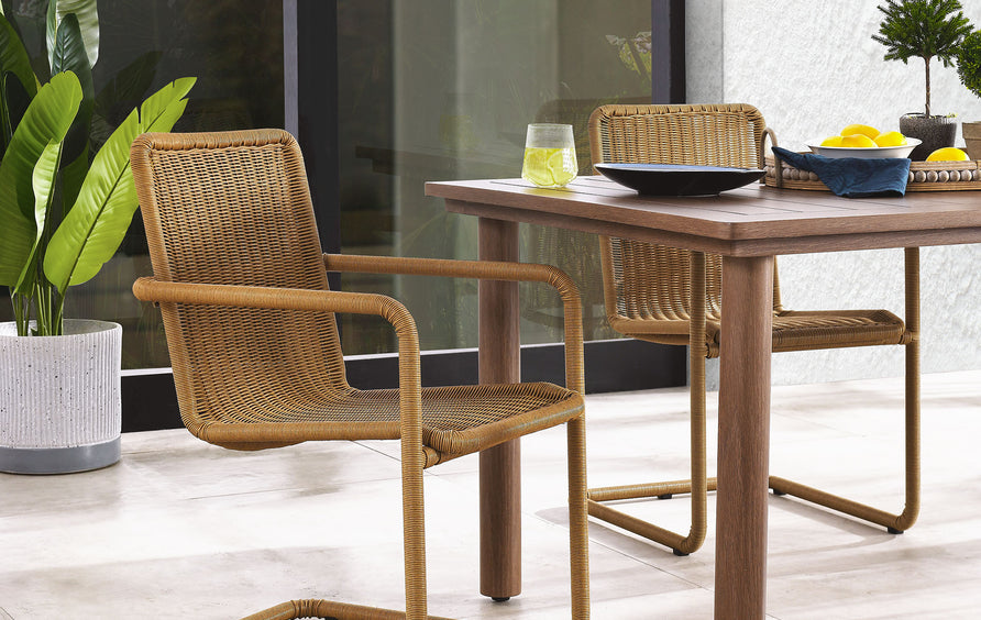 Bual Outdoor Patio Wicker Dining Chairs Set of 2 in Natural
