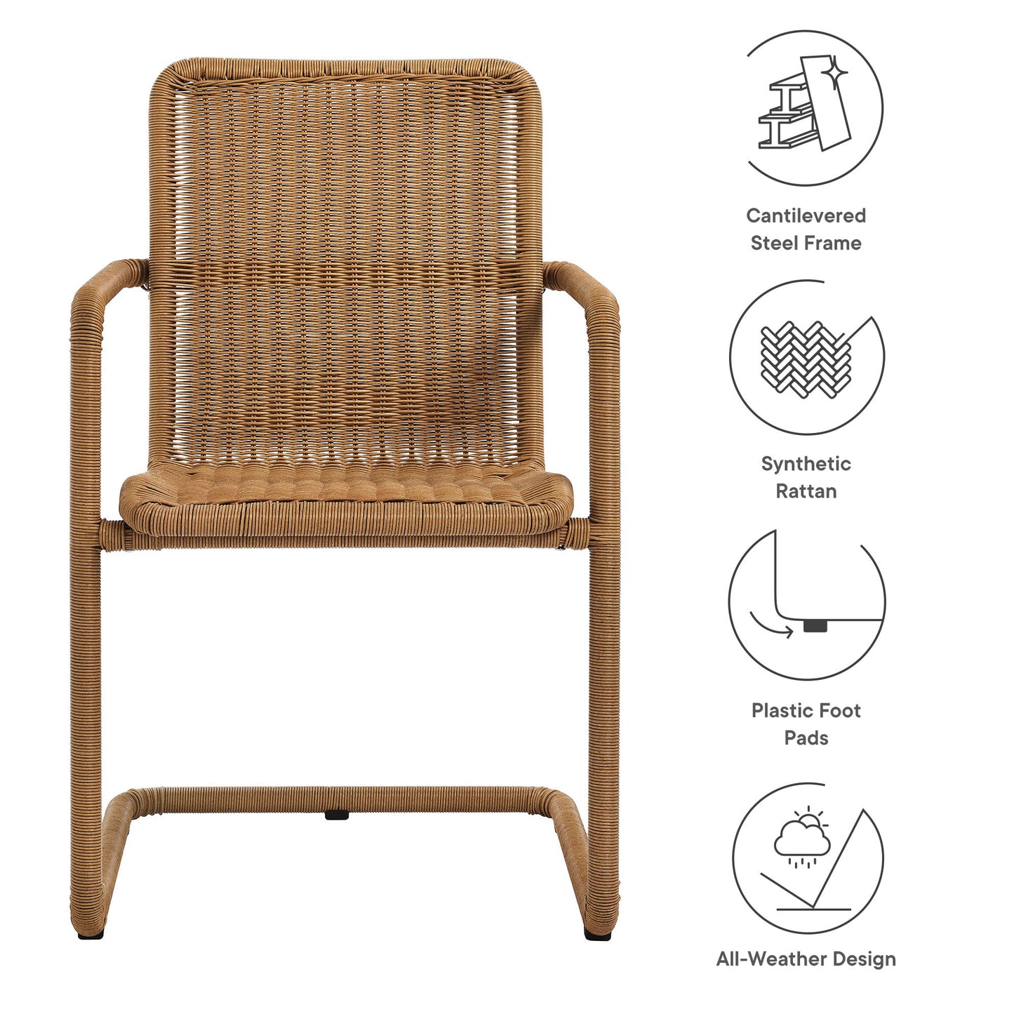 Bual Outdoor Patio Wicker Dining Chairs Set of 2 in Natural