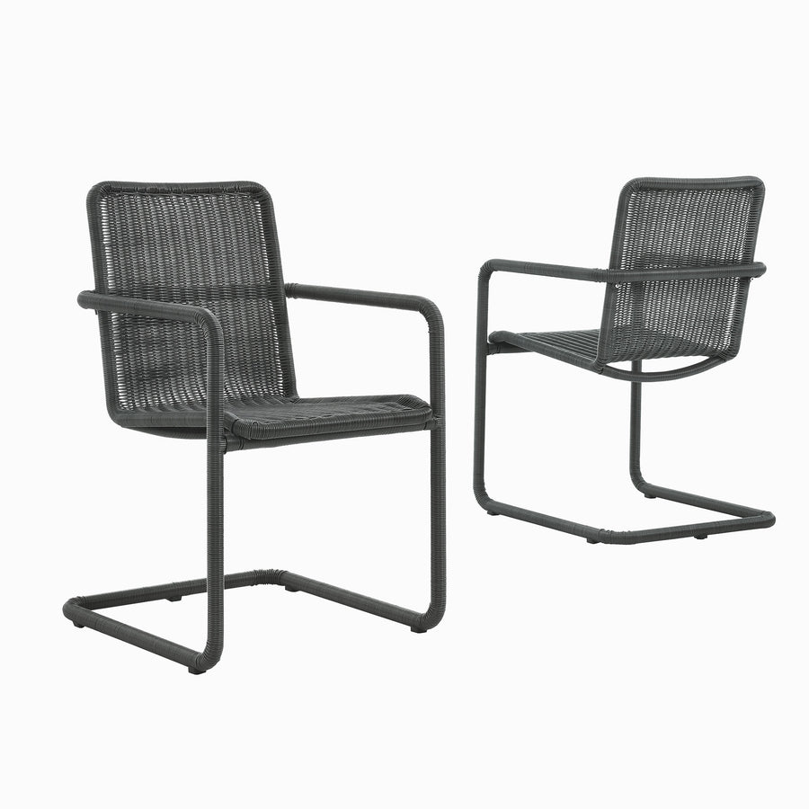 Bual Outdoor Patio Wicker Dining Chairs Set of 2 in Slate