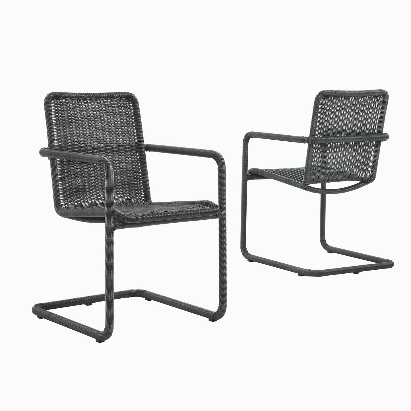 Bual 7-Piece Rectangular Outdoor Patio Aluminum Dining Table Set with Rattan Armchairs in Slate Natural