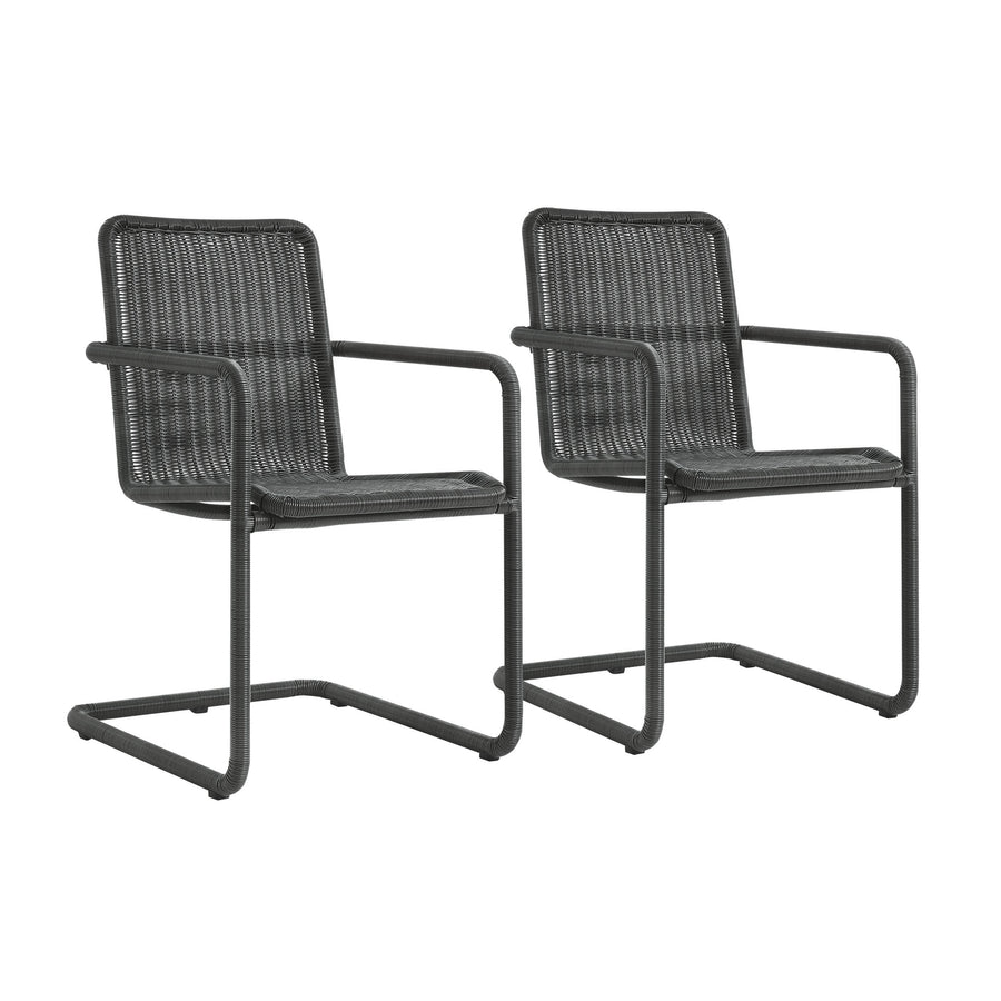 Bual Outdoor Patio Wicker Dining Chairs Set of 2 in Slate