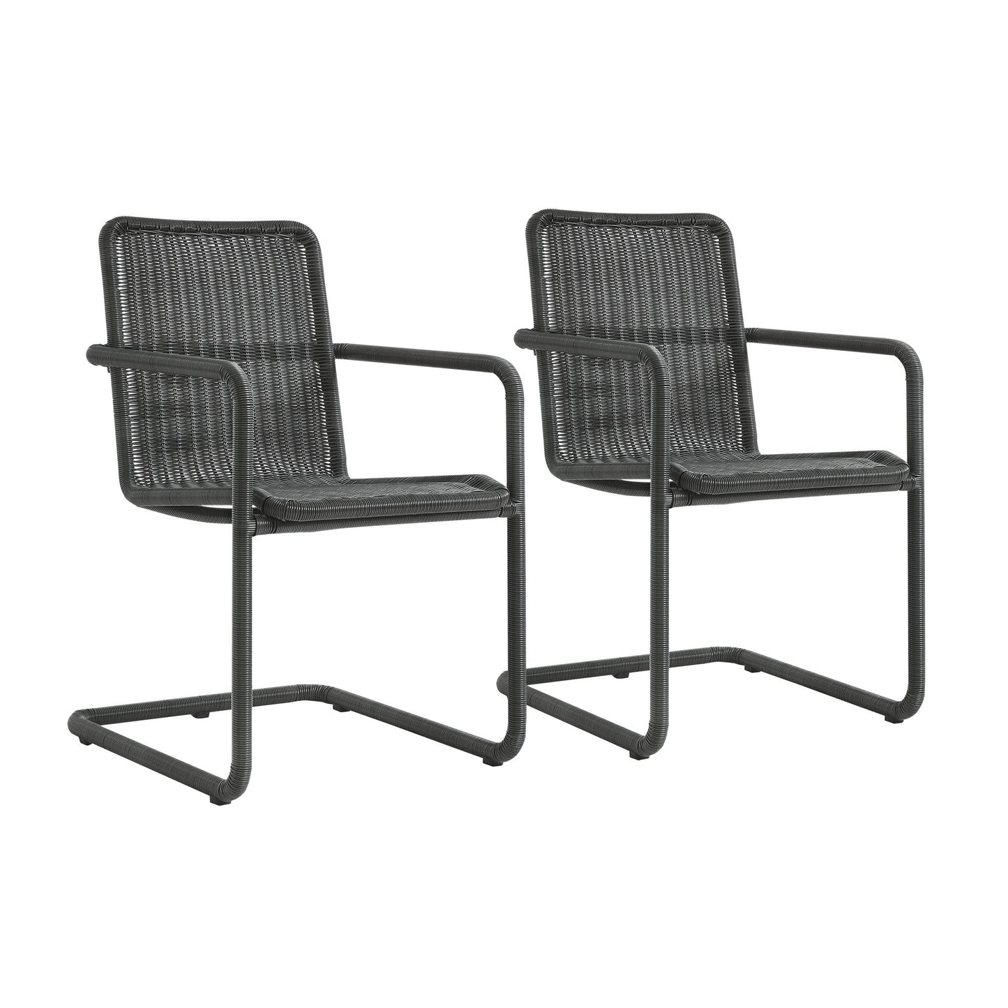 Bual 7-Piece Rectangular Outdoor Patio Aluminum Dining Table Set with Rattan Armchairs in Slate Natural