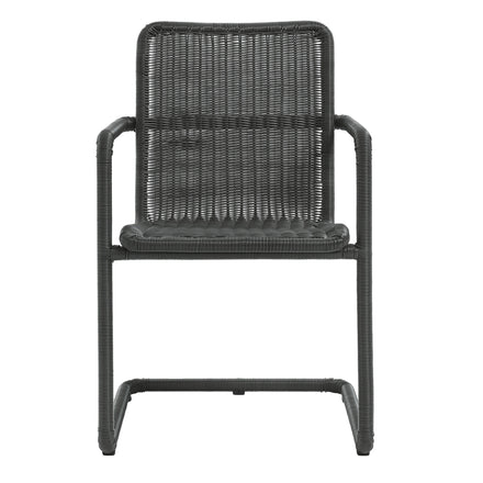 Abacus 7-Piece Rectangular Outdoor Patio Aluminum Dining Table Set with Rattan Armchairs in Slate Natural