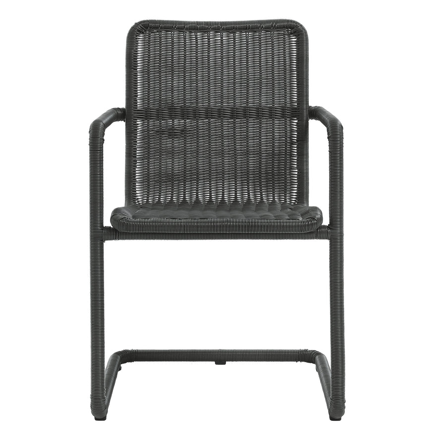 Bual 7-Piece Rectangular Outdoor Patio Aluminum Dining Table Set with Rattan Armchairs in Slate Natural