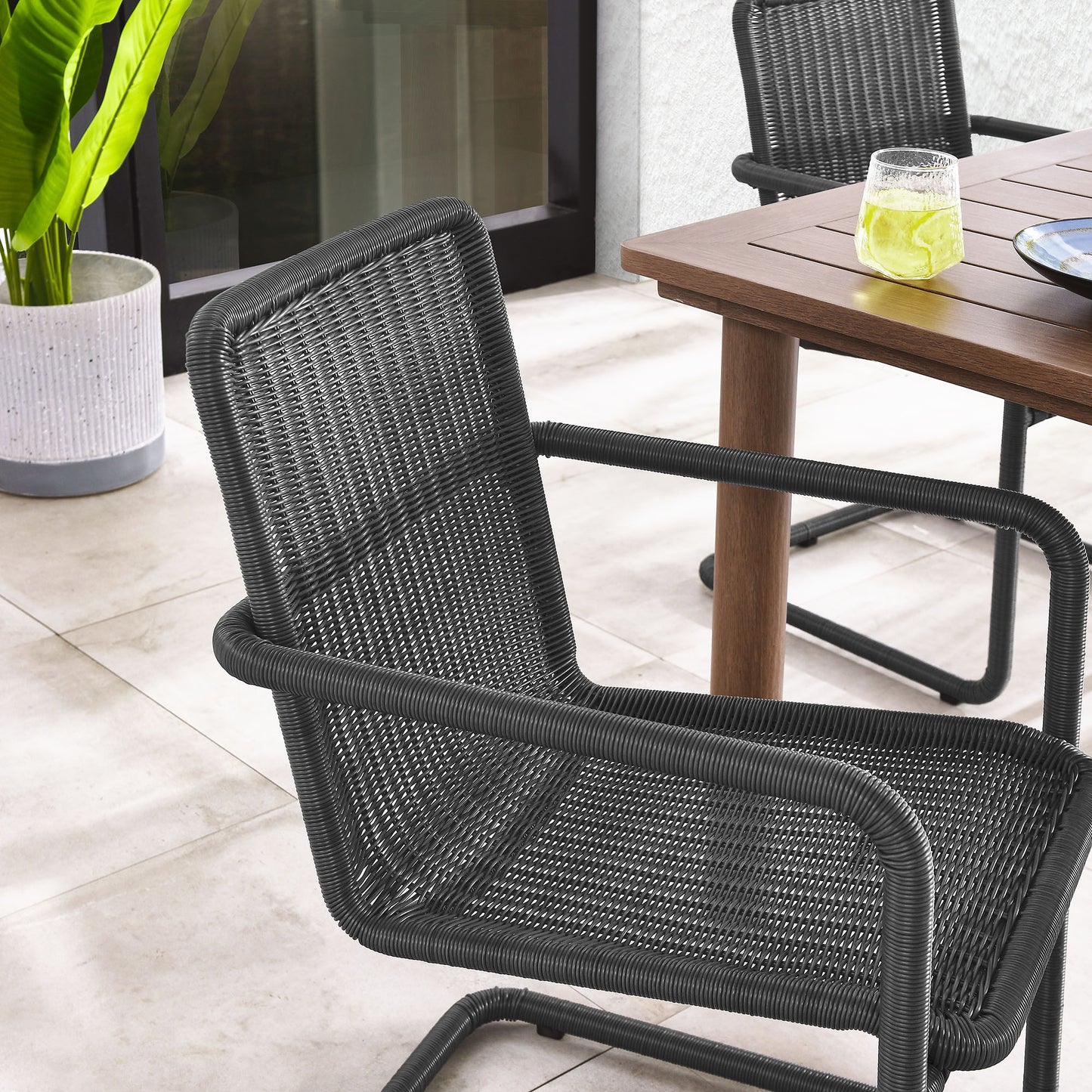 Bual Outdoor Patio Wicker Dining Chairs Set of 2 in Slate