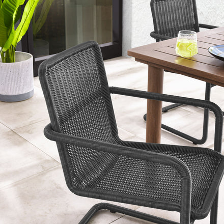 Abacus Outdoor Patio Wicker Dining Chairs Set of 2 in Slate