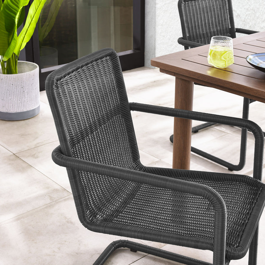 Bual Outdoor Patio Wicker Dining Chairs Set of 2 in Slate