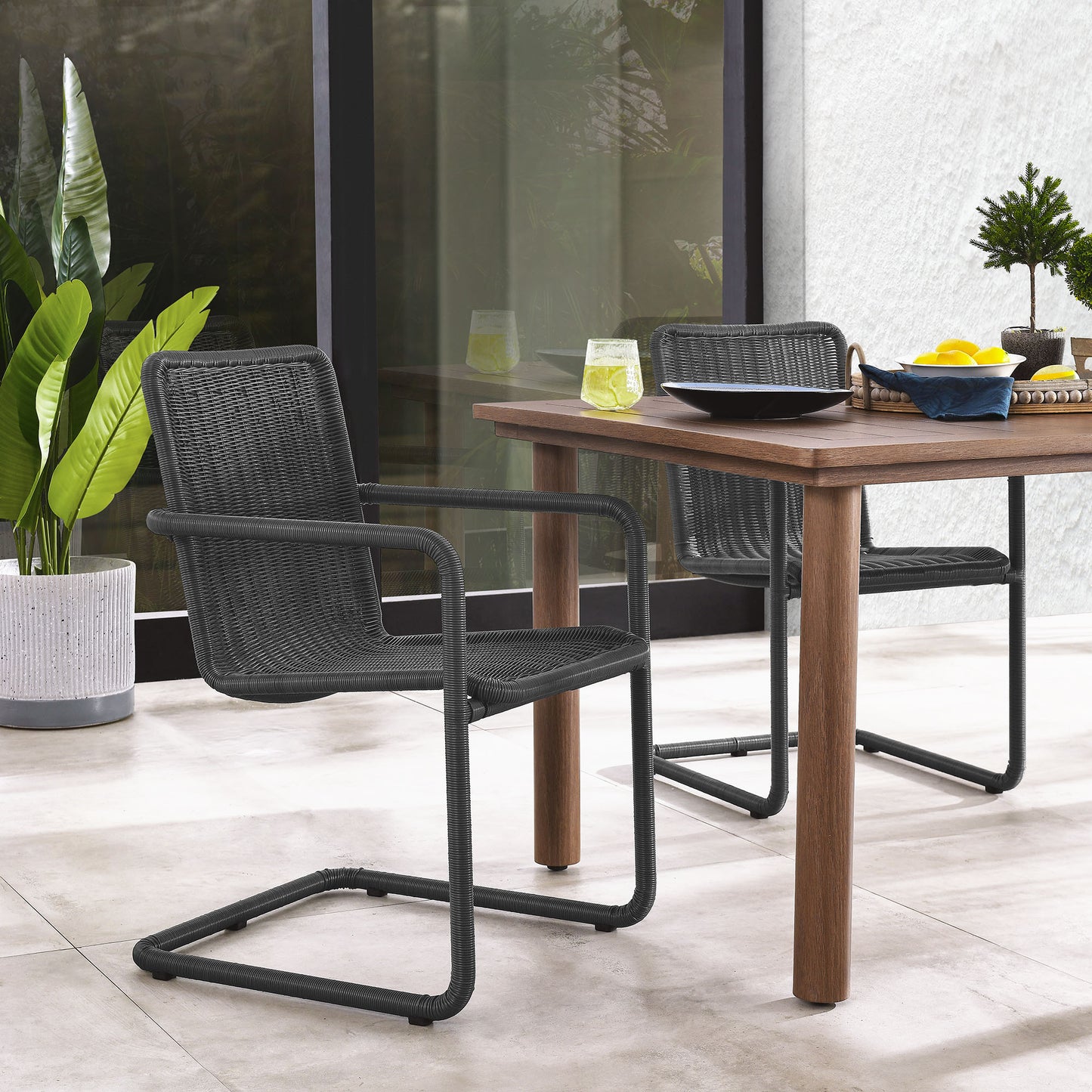 Bual Outdoor Patio Wicker Dining Chairs Set of 2 in Slate