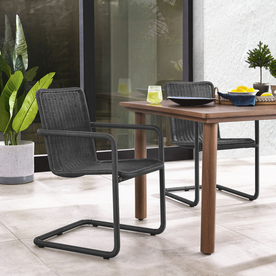Bual Outdoor Patio Wicker Dining Chairs Set of 2 in Slate