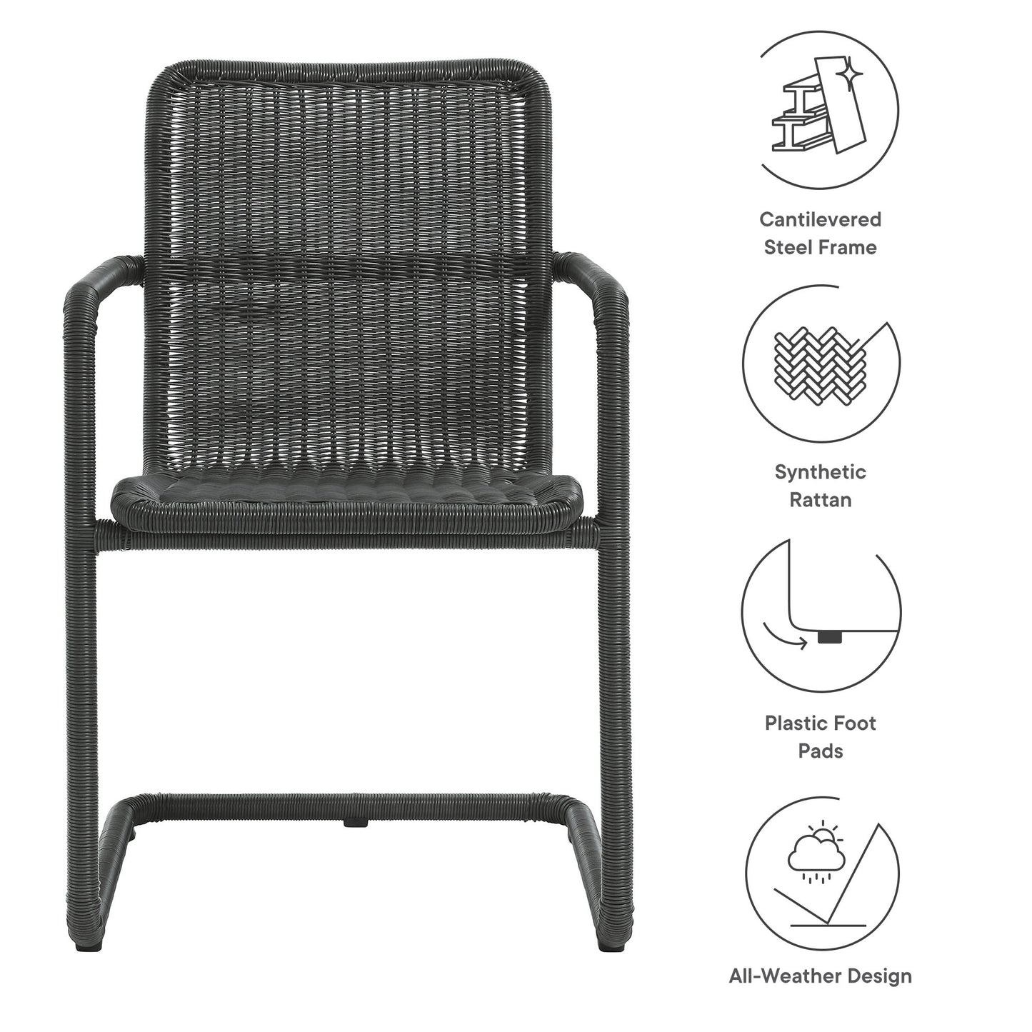 Bual Outdoor Patio Wicker Dining Chairs Set of 2 in Slate
