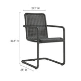 Bual 7-Piece Rectangular Outdoor Patio Aluminum Dining Table Set with Rattan Armchairs in Slate Natural