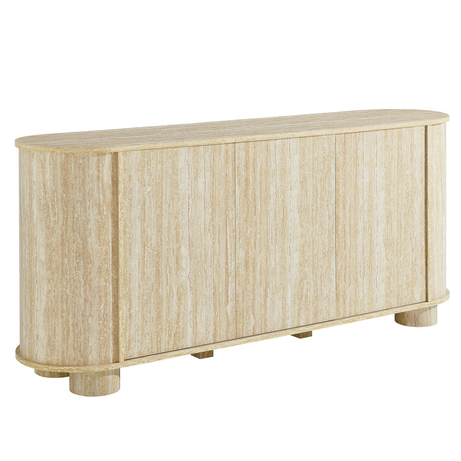 Vaughn 63" Oval Faux Travertine Sideboard in Travertine