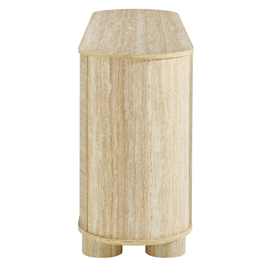 Vaughn 63" Oval Faux Travertine Sideboard in Travertine