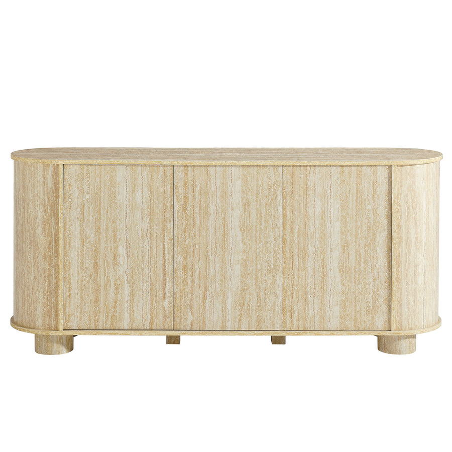 Vaughn 63" Oval Faux Travertine Sideboard in Travertine