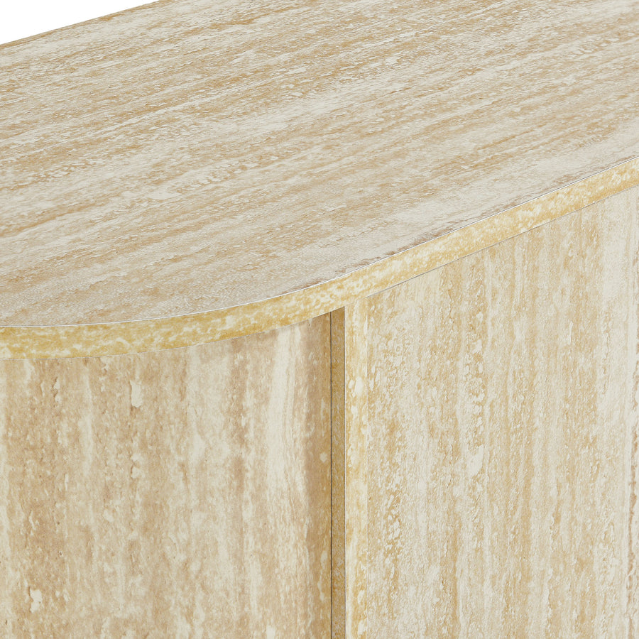 Vaughn 63" Oval Faux Travertine Sideboard in Travertine