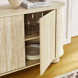 Vaughn 63" Oval Faux Travertine Sideboard in Travertine