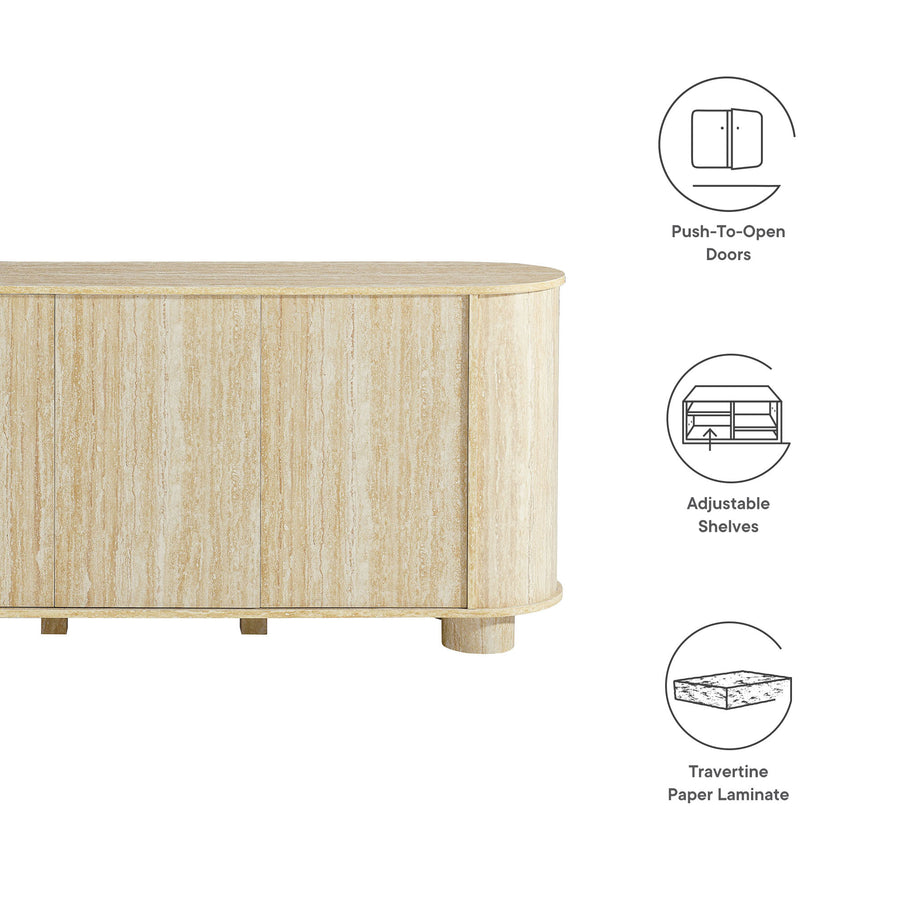 Vaughn 63" Oval Faux Travertine Sideboard in Travertine